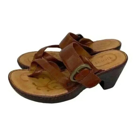Born Rutina Size 7 Leather Toe Loop Comfort Sandals Slip On Strappy Heels Buckle - Picture 6 of 11